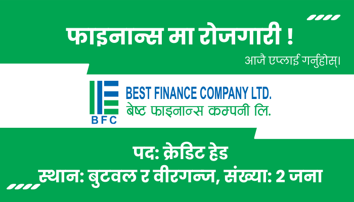 Credit Head Jobs at Best Finance Company Ltd in Butwal and Birgunj