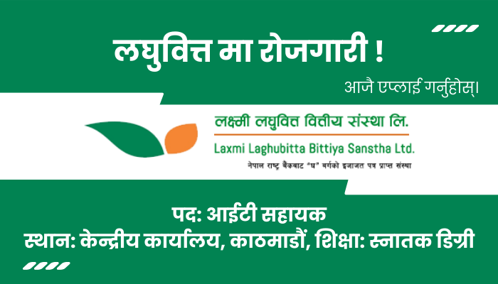 IT Assistant Vacancy at Laxmi Laghubitta Bittiya Sanstha in Maharajgunj Kathmandu