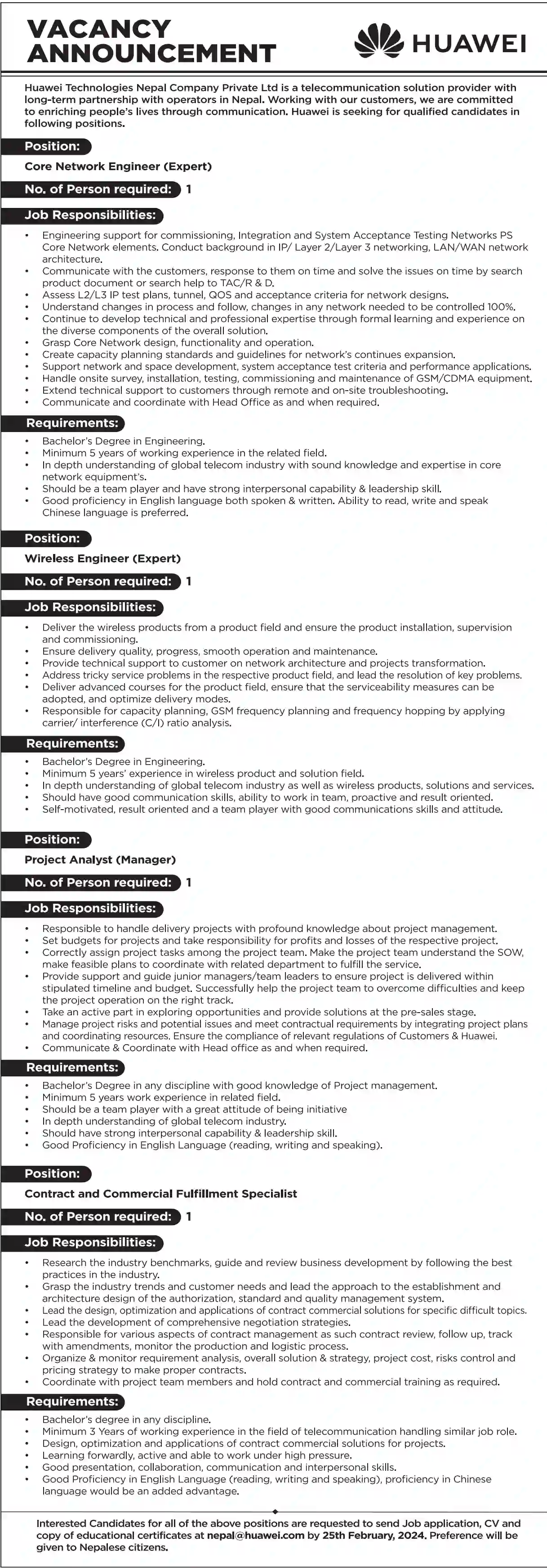 huawei-nepal-job-vacancies-core-network-wireless-engineer-project-analyst-contract-commercial-specialist-2080