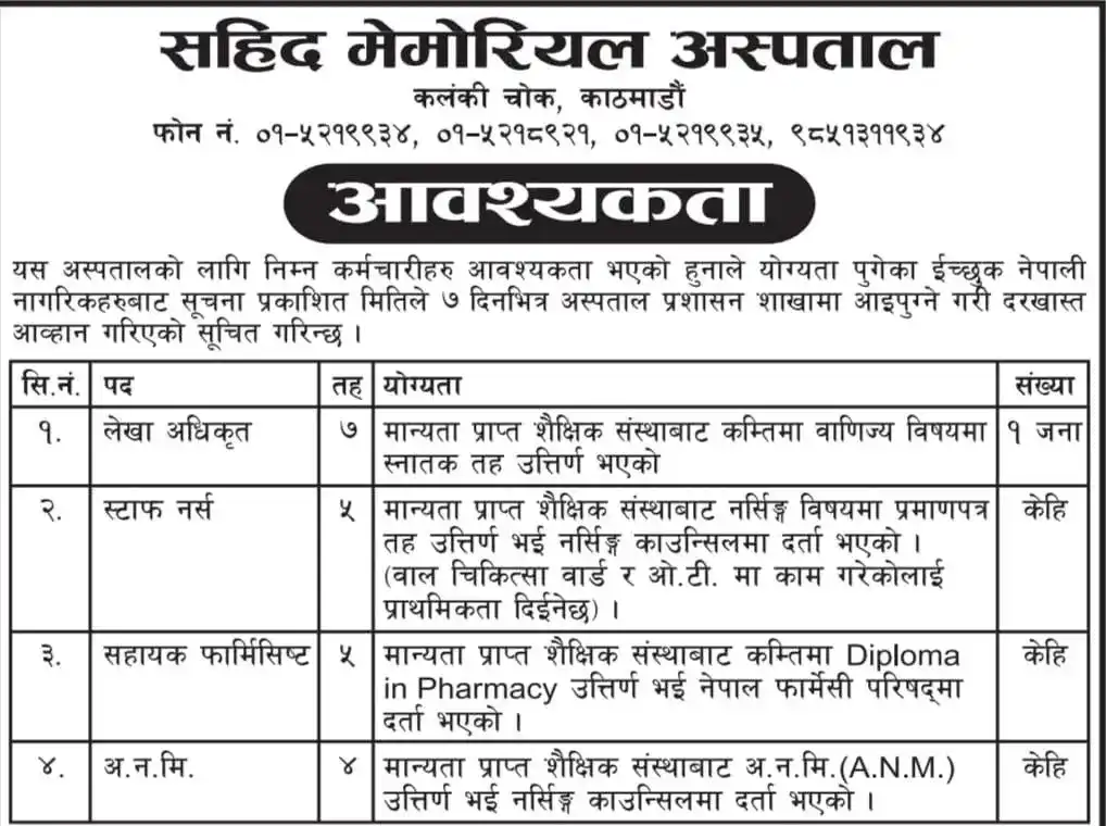 shaheed-memorial-hospital-vacancy-anm-assistant-pharmacist-staff-nurse-account-officer
